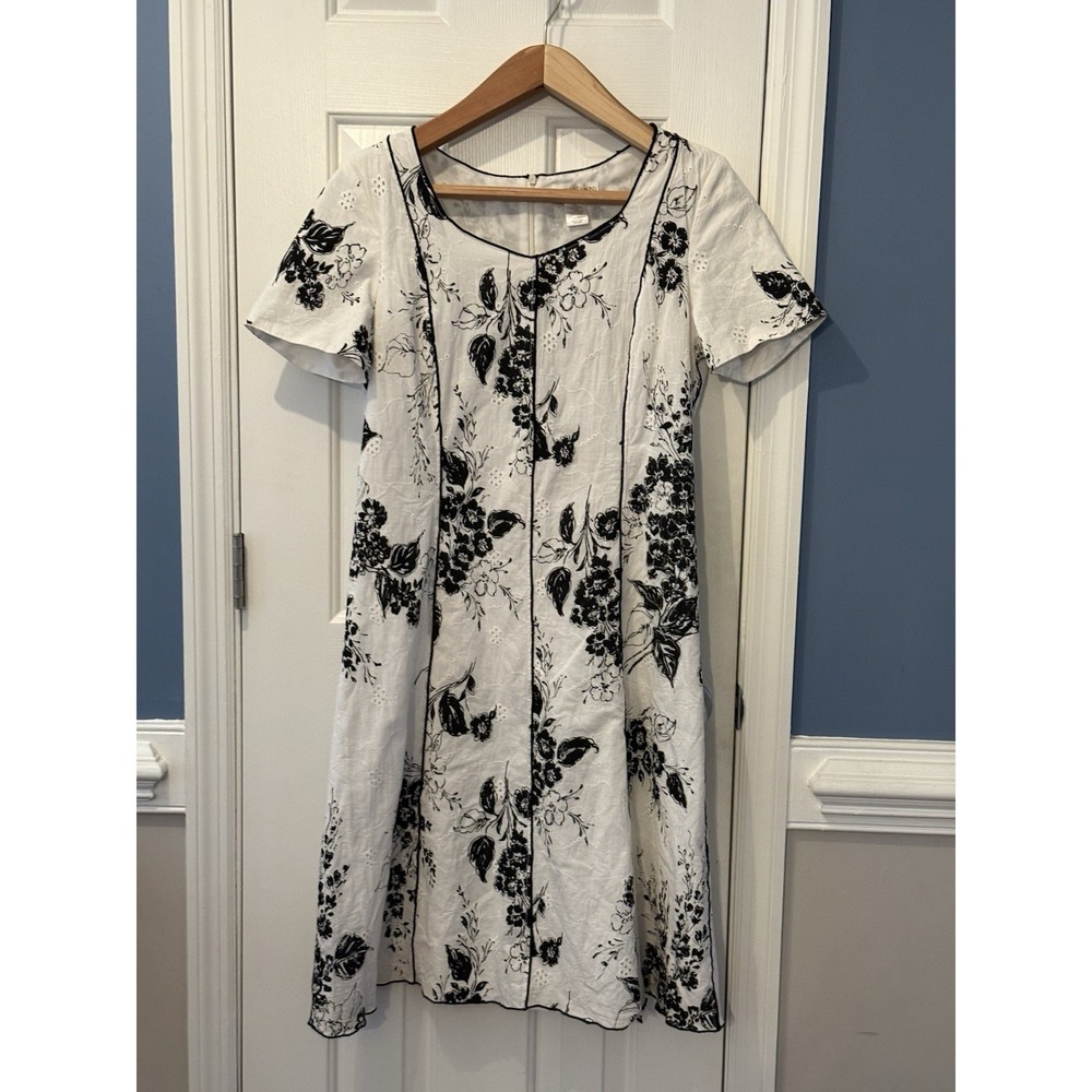 Cottage‎ White Black Floral Embroidered Dress Petites Spring Classic Formal 10P